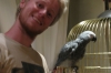 Evan and the parrot from the Restaurant Refugi Ordino Andorra