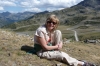 Thea resting on the red ski run, La Coma, Andorra