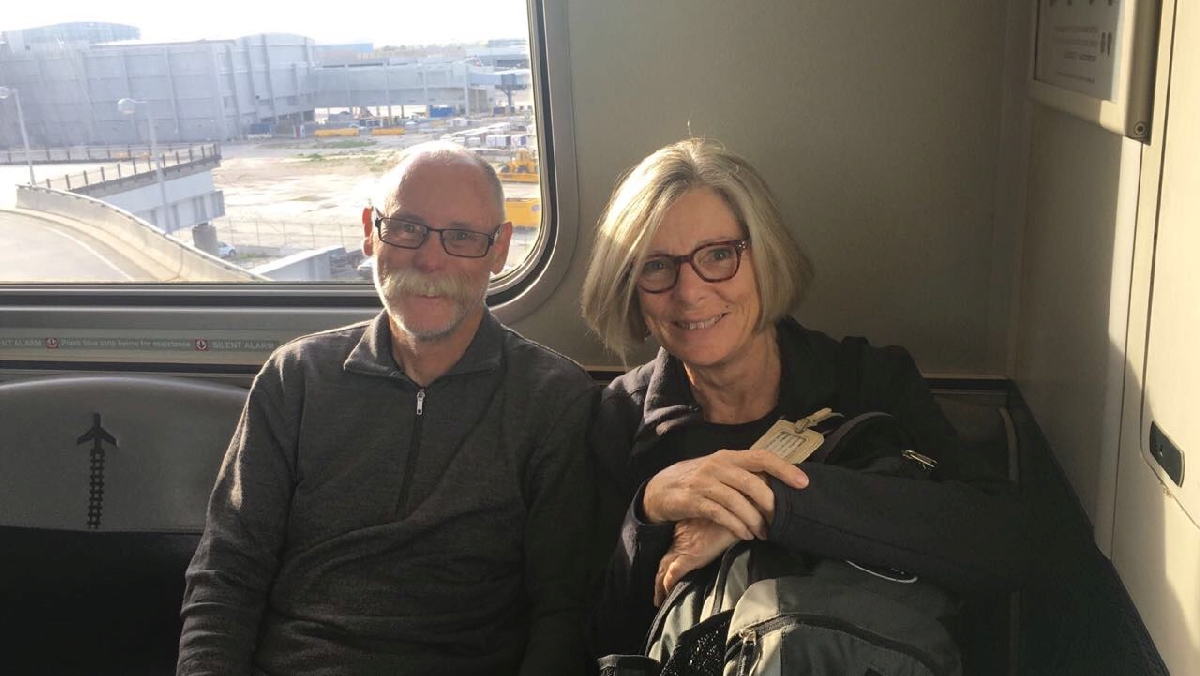 Bruce & Thea on the AirTrain from JFK, New York USA