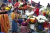 Flowers for sale on the seps of Ilesia Santo tomas. Market day in Chichicastenango GT