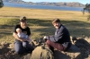 Evan and Steph relax with Aida, Lake Hume VIC