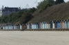 Colourful bathing boxes on the beachfront at Lowestoft UK