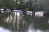 Canal boats at Lechlade on Thames at dusk, Cotswolds GB