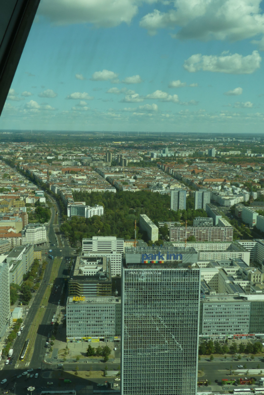 Ibis Hotel and cemeteries on Prenslauer Allee. View of Berlin from the Fernsehrturm (TV Tower), Alexanderplatz, Berlin DE