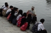 School children learning about the A-Bomb Dome, formerly the Hiroshima Prefectural Industrial Promotion Hall, Japan