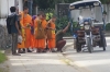 Young monks had to walk after their Tut Tut broke down, Luang Prabang LA