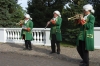 Musicians welcoming the Australians with 'Advance Australia Fair' at Peterhof Palace.  The guide provided the details of her tour group. St Petersburg RU