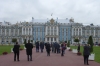 Entrance to the Catherine Palace.  The Catherine Palace (Russian: Екатерининский дворец) is the Rococo summer residence of the Russian tsars, located in the town of Tsarskoye Selo (Pushkin), 25 km south-east of St. Petersburg, RU.