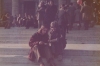 Tim and Thea enjoying our 'Christmas dinner' on the steps of St Peter's and the Italian's watching in amazement. Rome, Italy