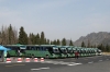 Lines of shuttle buses, Heavenly Lake near Urumqi CN